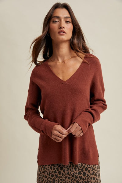 Brick Lightweight V-Neck Sweater