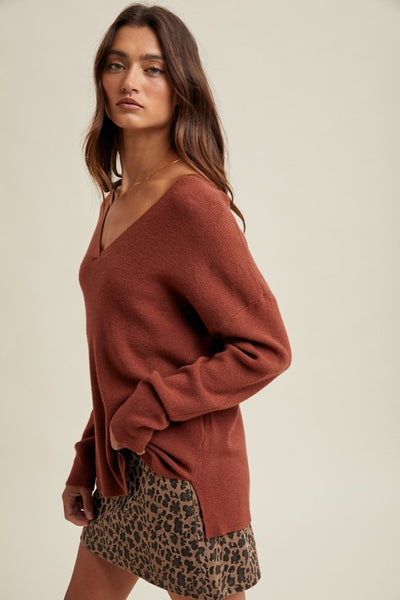 Brick Lightweight V-Neck Sweater