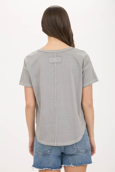 Grey Exposed Seam Raw Edge Short Sleeve Top