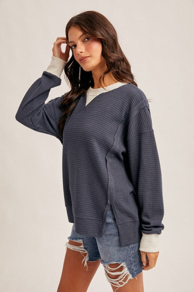 Navy Brushed Thermal Oversized Pullover