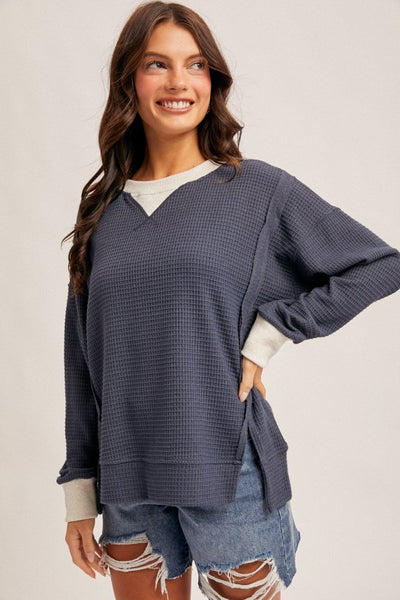 Navy Brushed Thermal Oversized Pullover