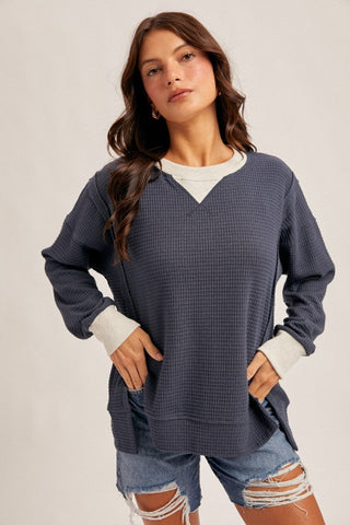 Navy Brushed Thermal Oversized Pullover