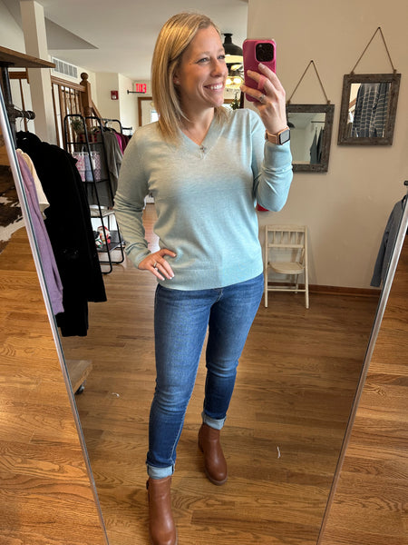 Baby Blue Cashmere V-Neck Sweater