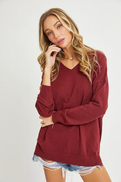 Curvy Cozy Knit Sweater in Burgundy