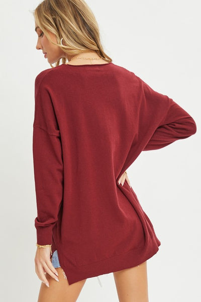 Curvy Cozy Knit Sweater in Burgundy