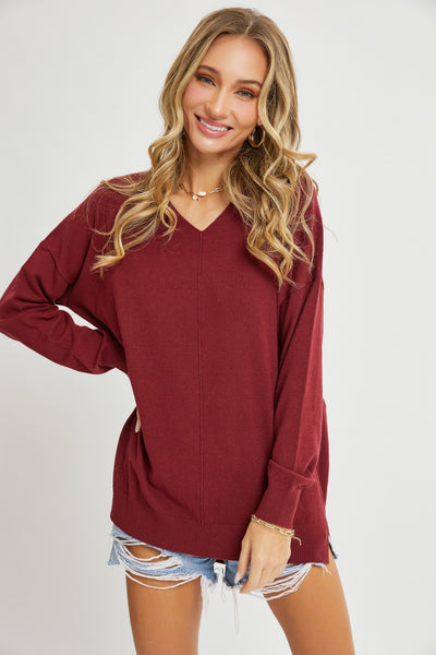 Curvy Cozy Knit Sweater in Burgundy