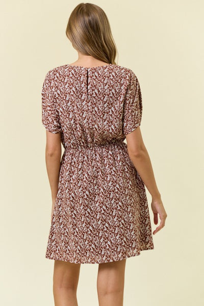 Rust Floral Print Mini Dress