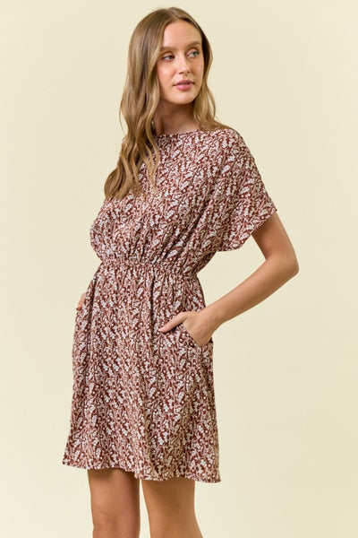 Rust Floral Print Mini Dress