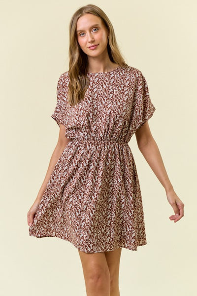 Rust Floral Print Mini Dress