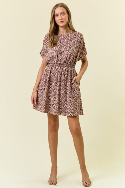Rust Floral Print Mini Dress