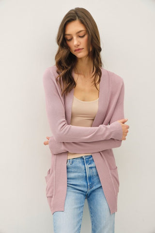 Mauve Open Front Cardigan