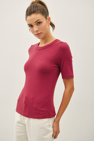 Burgundy Ultra Soft Basic Short Sleeve Top