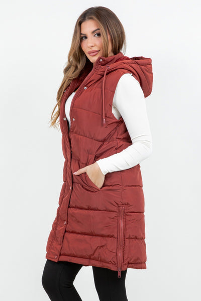 Brick Polar Fleece Lined Long Puffer Vest
