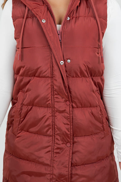 Brick Polar Fleece Lined Long Puffer Vest