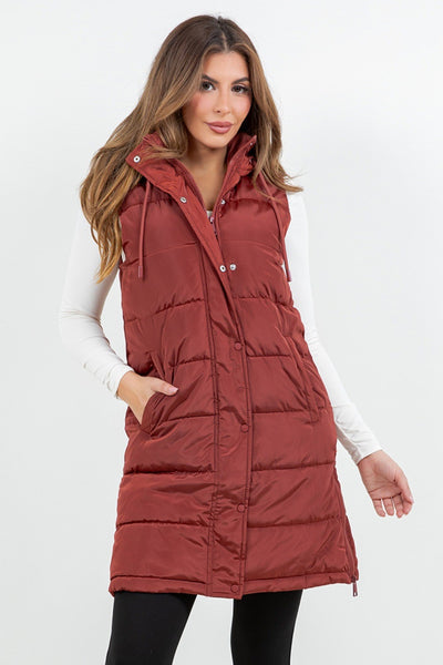 Brick Polar Fleece Lined Long Puffer Vest