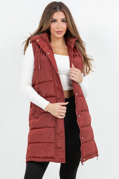 Brick Polar Fleece Lined Long Puffer Vest