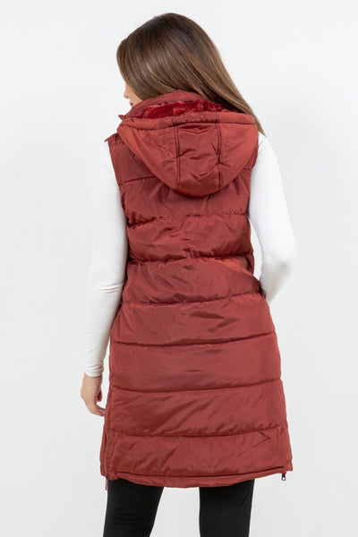 Brick Polar Fleece Lined Long Puffer Vest