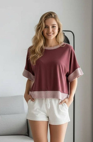 Mauve Stripe Color-Block Tee
