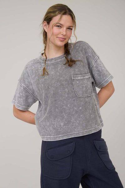 Charcoal Washed Ribbed Short Sleeve Tee
