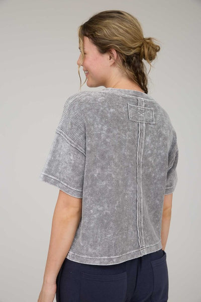 Charcoal Washed Ribbed Short Sleeve Tee