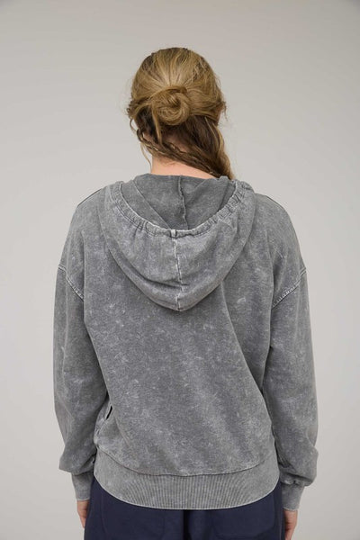 Black Mineral Wash Hooded Henley Top