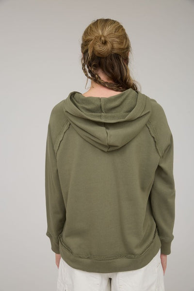 Olive Raw Edge Hooded Top