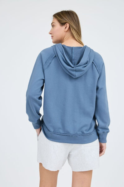 Dusty Blue Raw Edge Hooded Top