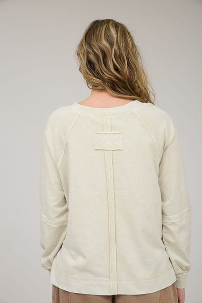 Washed Oatmeal V-Neck Top