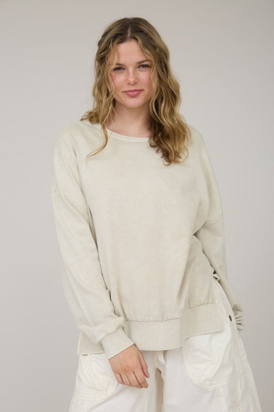 sand beige side slit top