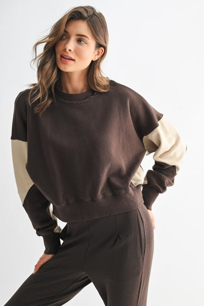 Espresso & Cream Color-Block Sweatshirt