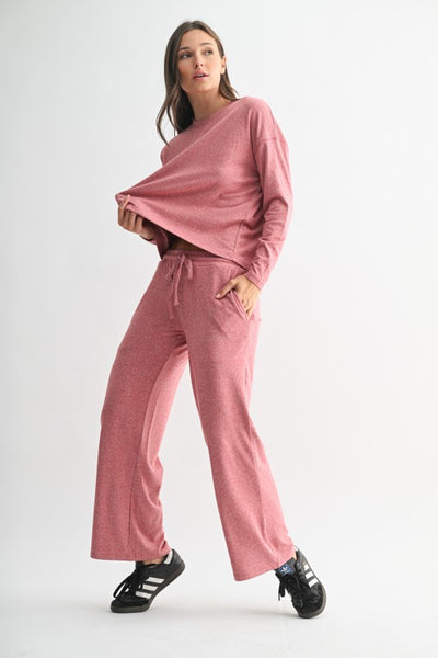 Garnet Red Brushed Hacci Long Sleeve Top