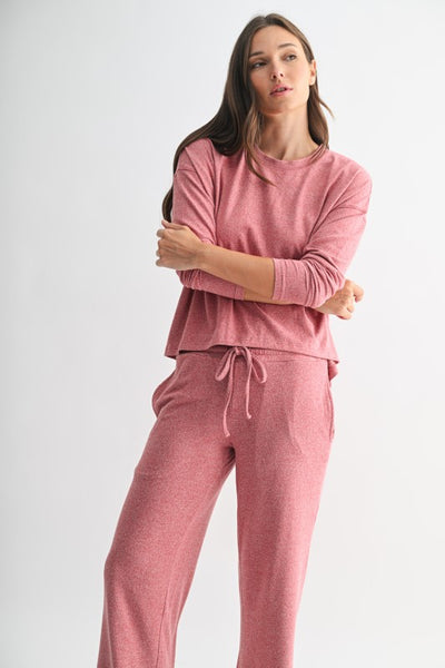 Garnet Red Brushed Hacci Long Sleeve Top