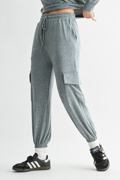 Midnight Navy Brushed Hacci Cargo Jogger Pants