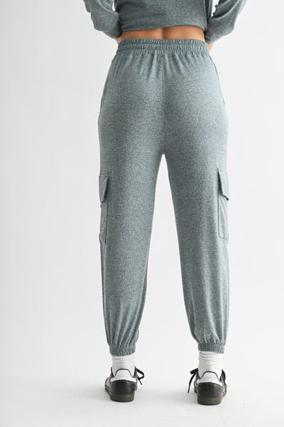 Midnight Navy Brushed Hacci Cargo Jogger Pants