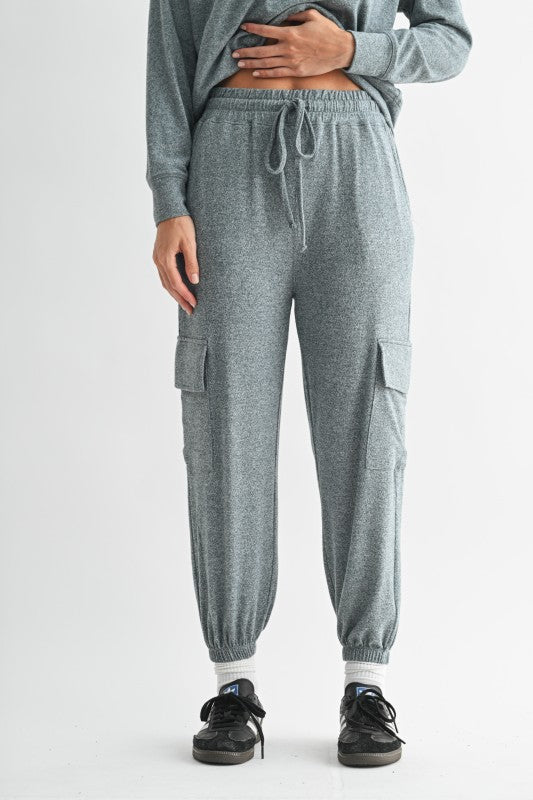 Midnight Navy Brushed Hacci Cargo Jogger Pants