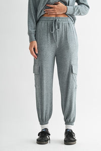 Midnight Navy Brushed Hacci Cargo Jogger Pants