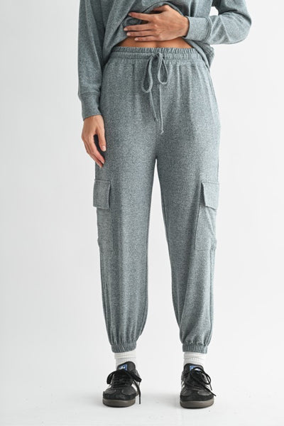 Midnight Navy Brushed Hacci Cargo Jogger Pants