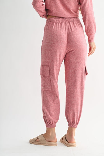 Garnet Red Brushed Hacci Cargo Jogger Pants