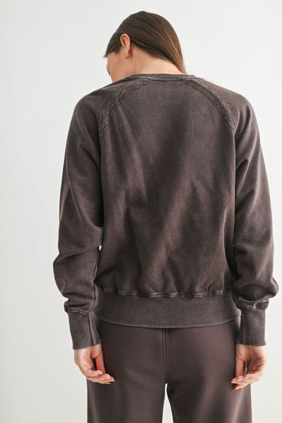 Espresso Mineral Wash Lace Pullover