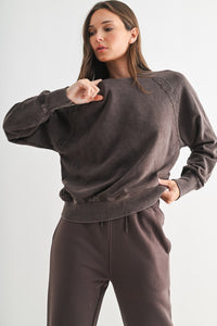 Espresso Mineral Wash Lace Pullover