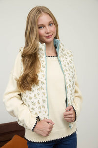 Cream & Mint Floral Quilted Puffer Vest
