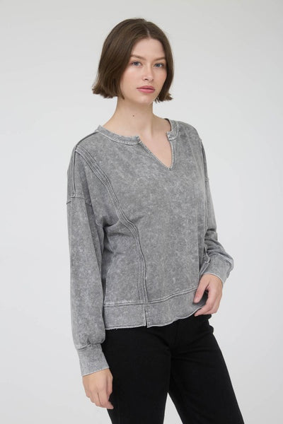 Black Acid Wash Exposed Seam Top