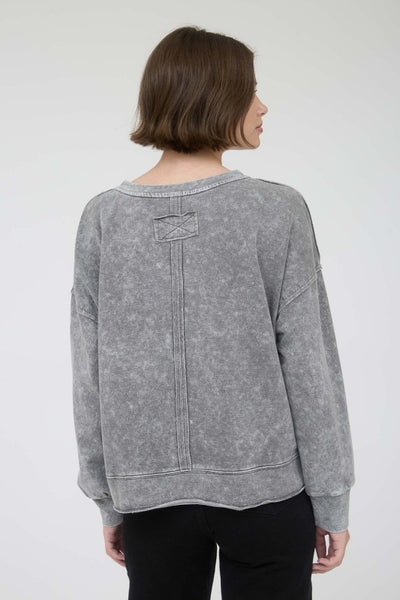 Black Acid Wash Exposed Seam Top