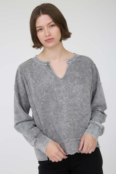 Black Acid Wash Exposed Seam Top