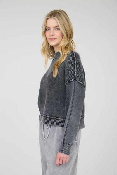 Charcoal Mineral Washed Mockneck Sweater