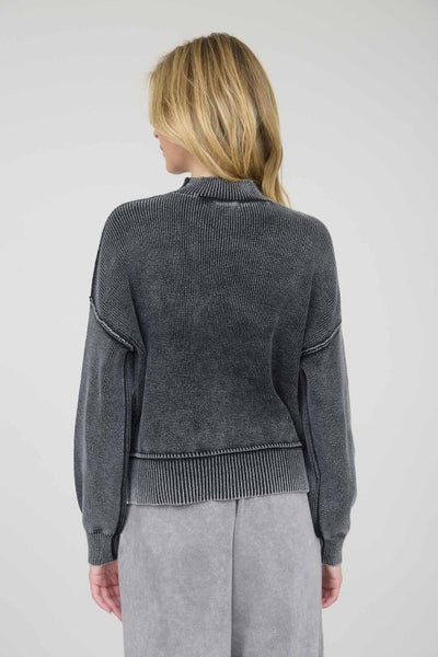Charcoal Mineral Washed Mockneck Sweater