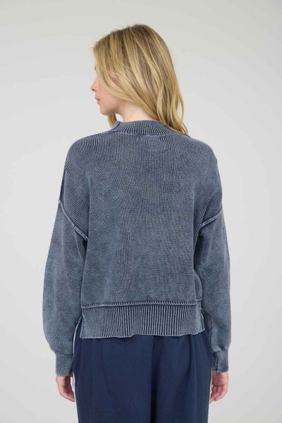Navy Mineral Washed Mockneck Sweater