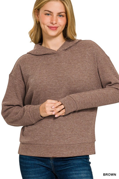 Chocolate Ribbed Hooded Pullover