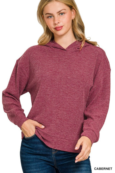 Cabernet Ribbed Hooded Pullover