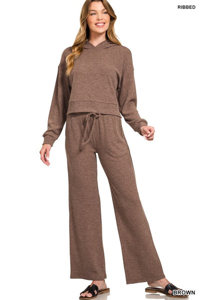 Chocolate Ribbed Wide Leg Lounge Pants